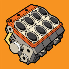 Powerful V8 Motor Engine Block Illustration