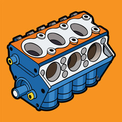 Powerful V8 Motor Engine Block Illustration