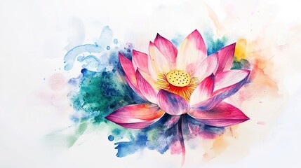 A colorful watercolor tattoo of a blooming lotus.