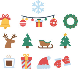 Colorful Christmas and Holiday Icon Set