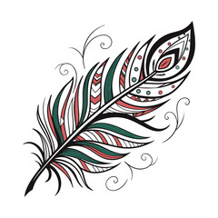 Ornate Peacock Feather Design Intricate Pattern Tribal Art on White Background