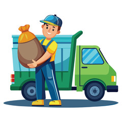 Waste Cleaner Truck in Action Illustration