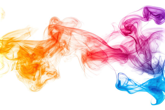 Colorful ink clouds swirling in water isolated on transparent background. Horizontal fire with smoke isolated on white background.