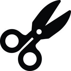 Open scissors icon in black color providing a modern and minimalist graphic design element for various creative projects and illustrations