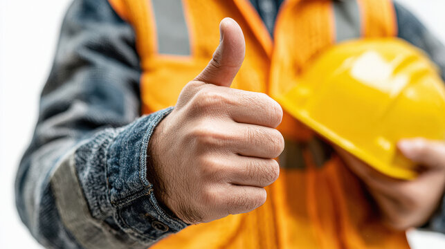 engineer standing with thumbs up gesture and holding yellow safety helmet - Powered by Adobe