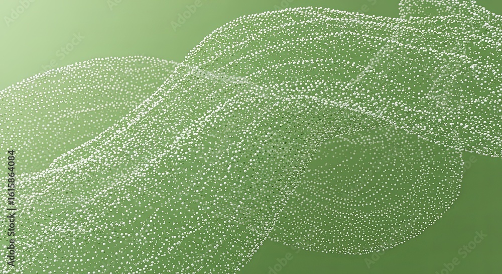 Poster abstract green background with white particle wave: elegant and modern design for digital art, techn