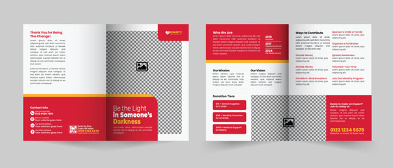 Professional Charity Foundation and NGO Profile Bifold Brochure Design Template