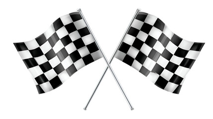 Fototapeta premium Crossed Checkered Racing Flags on Transparent Background: A Detailed Graphic Design of Two Black and White Checkered Flags Crossed at Their Poles