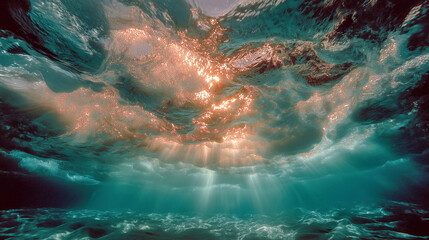 Sunlight Illuminating Turquoise Underwater Ocean View