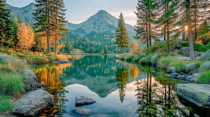Serene Mountain Landscape with Reflective Lake View
