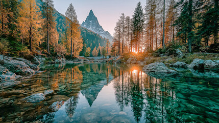 Stunning Mountain Landscape with Reflections at Sunset