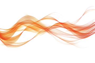 Abstract flowing orange and white wisps of light isolated on transparent background. Horizontal of light streaks illustrating motion and speed isolated on white background.