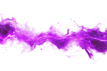 Vibrant purple lightning bolt with smoky energy isolated on transparent background. Purple electric glow sparkle energy isolated on white background.
