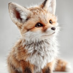 Adorable Fox Cub Portrait on Grey Background