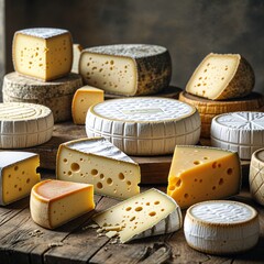 various types of cheese food gourmet healthy tasty natural dairy product design appetizer eating slice various meal fresh snack white yellow board close-up