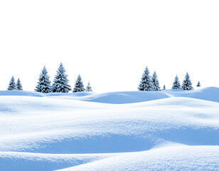 Fototapeta premium Snowy Winter Landscape with Pine Trees and Falling Snowflakes, Minimalist Scene, Transparent PNG