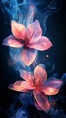 Glowing Flower Artwork on Dark Background with Vapor