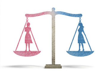 Two women on a scale representing equality or inequality