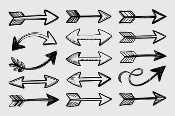 A creative set of hand-drawn arrows in sketch style, ideal for infographics, presentations, web design, and decorative elements – perfect for vector illustration, graphic design, and UI assets.