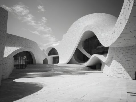 Fototapeta A black and white photo of a building