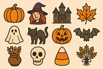 Halloween and Fall Festival Icons for Spooky Celebrations
