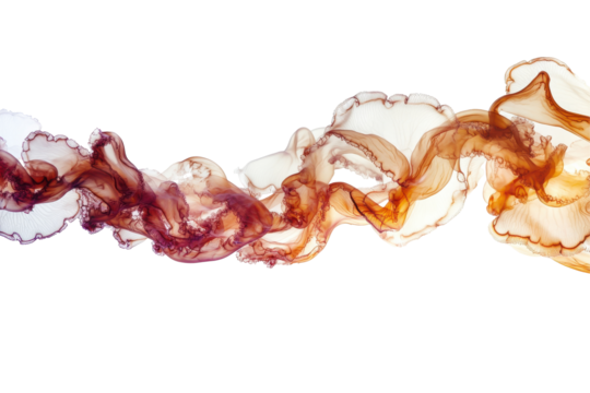 Abstract fluid art with swirling colors isolated on transparent background.