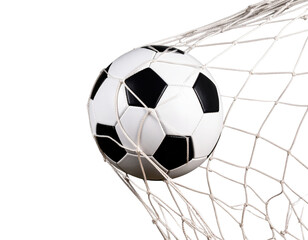 Dynamischer Torschuss mit Ball im Netz, Weißer Hintergrund Freisteller PNG