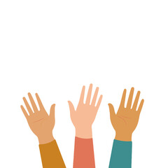 Three hands raised in participation or unity.