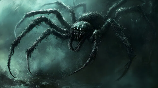 A hairy brown spider, an eight-legged arachnid, is captured in a macro close-up on its intricate web, isolated against white, evoking a sense of arachnophobia - Powered by Adobe