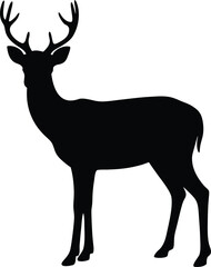 black silhouette a mule deer full body on white ba.eps