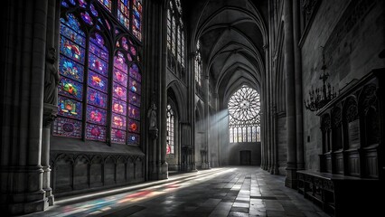 Casting light through ancient windows, the gothic architecture of St Vitus Cathedral's interior exemplifies religious devotion within a historic European monument