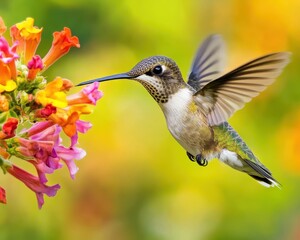 Fototapeta premium A hummingbird flying over a flower