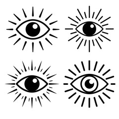 Fototapeta premium Silhouette of bright summer sun-style eye icon set isolated on transparent background