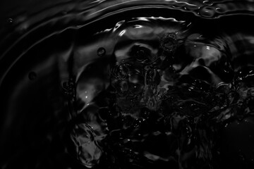 Black Water Surface with Bubbles and Ripples in Monochrome Style