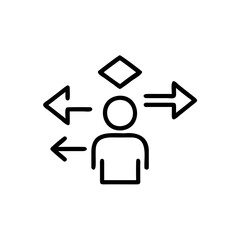 Outline icon person with arrows indicating career path choices direction