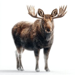 Fototapeta premium Standing Moose on White: Majestic Animal Portrait