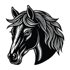 Majestic Horse Head Vector Illustration Black and White Design on White Background