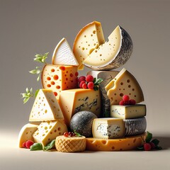 cheese and fruits various types of cheese food gourmet healthy tasty natural milk product design appetizer eating slice various meal fresh snack white yellow board close-up