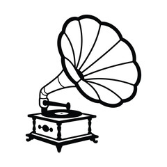 Vintage gramophone with horn and turntable line art