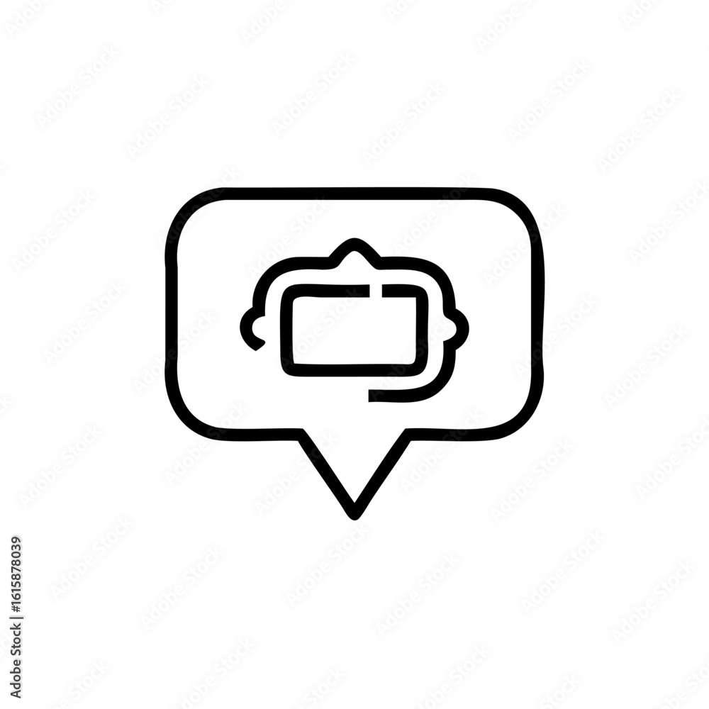 Poster outline speech bubble with bracketed rectangle inside message communication