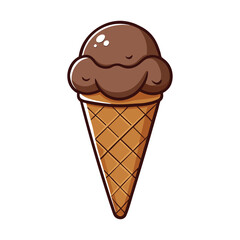 Delicious Chocolate Ice Cream Cone Cartoon Illustration on White Background
