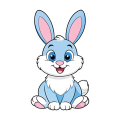 Adorable Blue Bunny Rabbit Cartoon Illustration Image on White Background