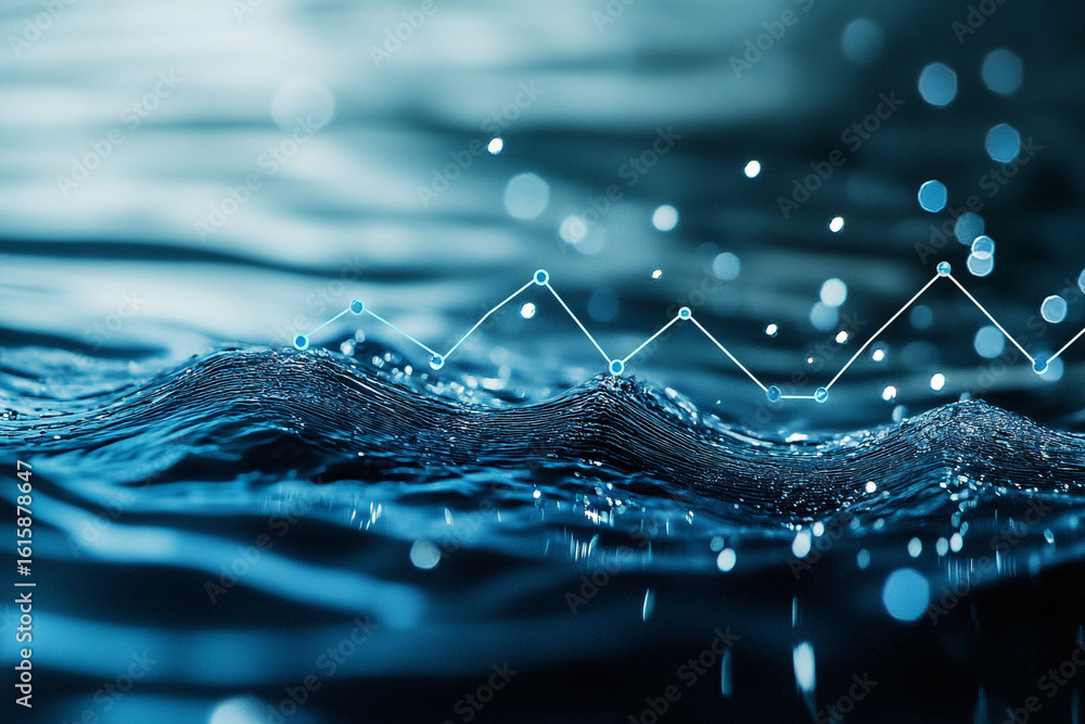 Poster abstract water wave background with a line graph showing growth or progress