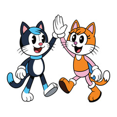 Adorable Cartoon Cats High Five Friendship Fun Illustration on White Background