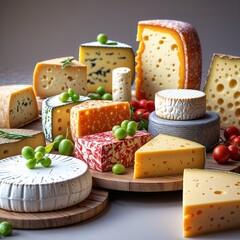 various types of cheese food gourmet healthy tasty natural milk product design appetizer eating slice various meal fresh snack white yellow board close-up