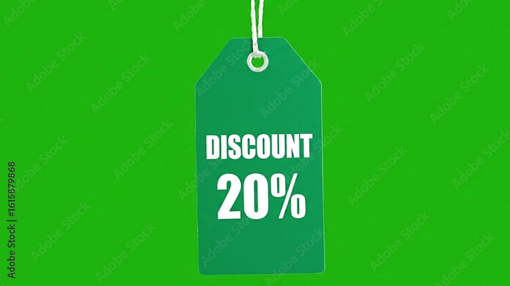 Aufkleber a green tag hangs on a string displaying discount 20 in white text the background is solid green