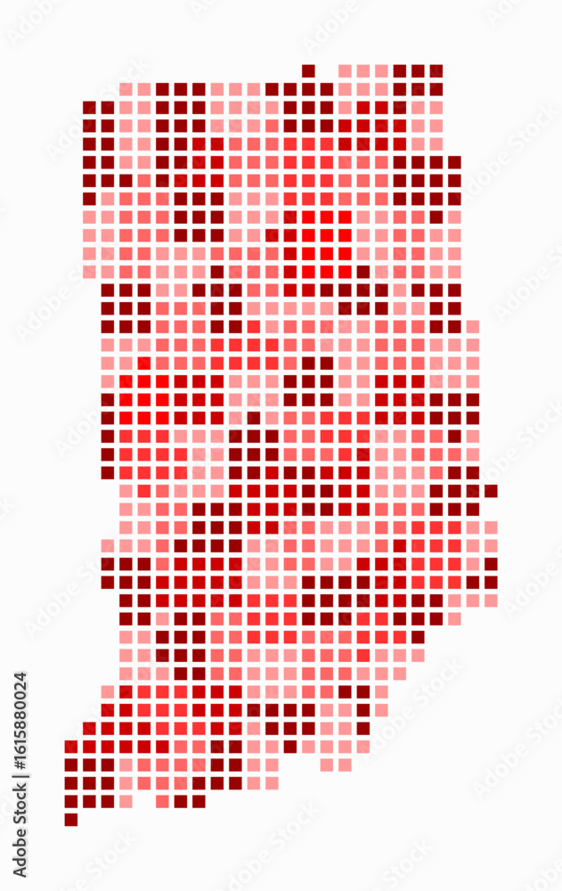 Poster indiana dotted map. digital style map of the state on white background. indiana shape with square do