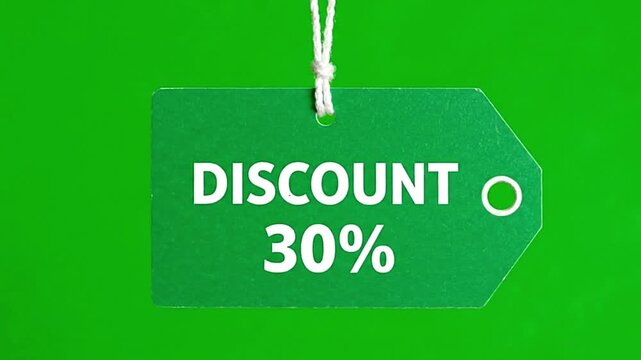 A green tag held by string displays DISCOUNT and 30 in white font against a vibrant green background
