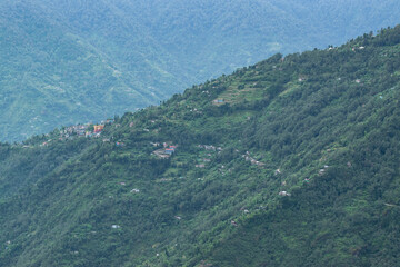 Scenic beauty of Green forests of Himalayan mountains, Okhrey, sikkim, India. Okhrey village is...