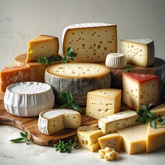 various types of cheese food gourmet healthy tasty natural milk product design appetizer eating slice various meal fresh snack white yellow board close-up